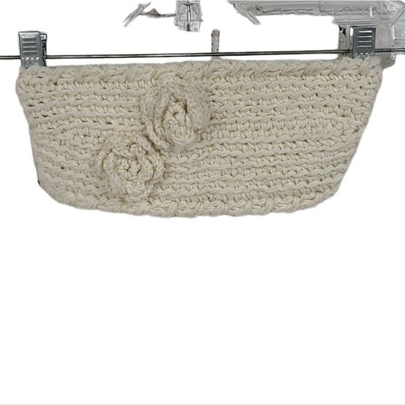 Rue21 Women Ivory Metallic Crochet Knit Ribbed Solid Winter Headband Ear Warmer - Picture 1 of 6